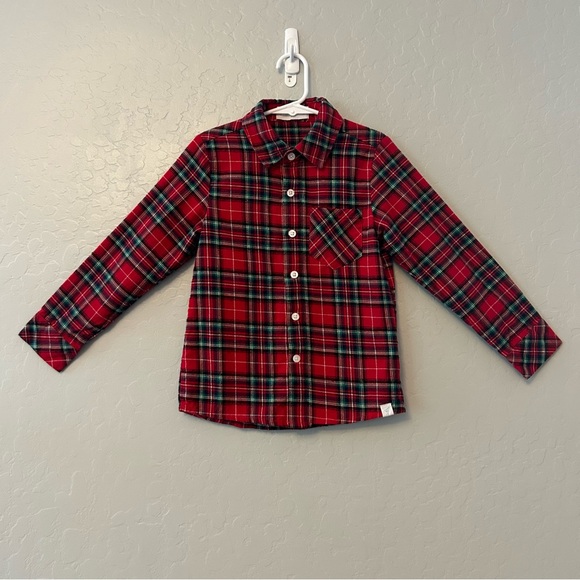 Sweethoney Noel red plaid flannel long sleeve button down shirt size 5 - Picture 1 of 16